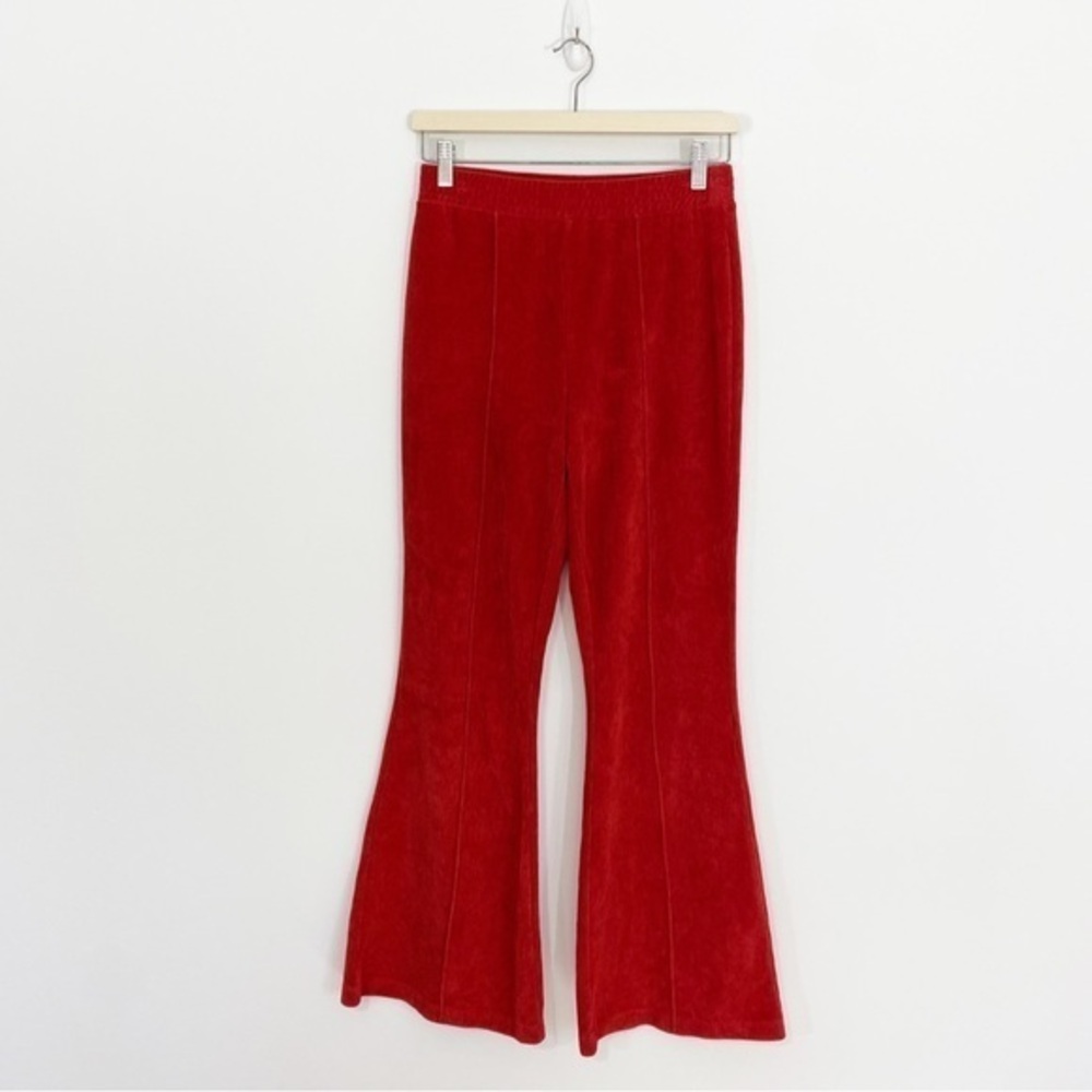 Aerie Small‎ Burnt Orange Red Velour Ribbed Corduroy Flare Pants Pull On
